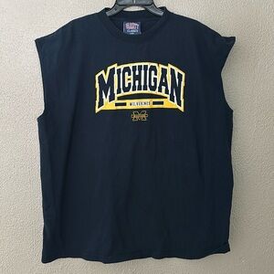 Vintage Classic Michigan Wolverines Blue Graphic Mens TShirt Cut Off Tank, 3XL